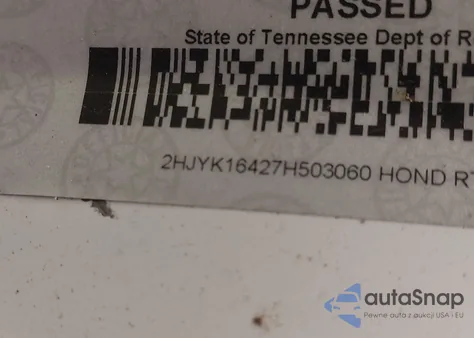 2007 Honda Ridgeline Rts from USA, damaged, VIN 2HJYK16427H503060